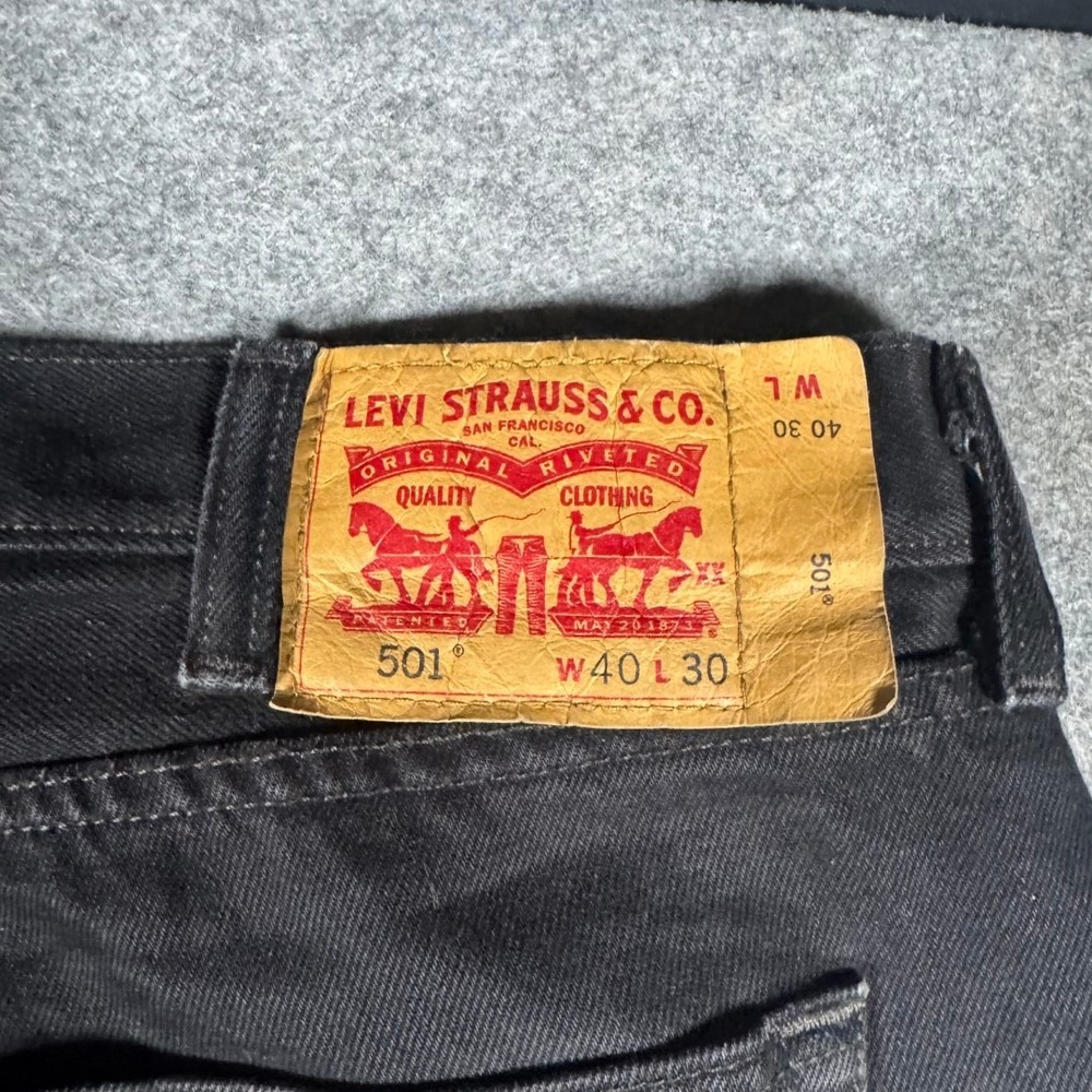 Levis 501 Original Fit Jeans Mens 40x28 Black Straight Leg Button Fly Denim - Picture 7 of 11